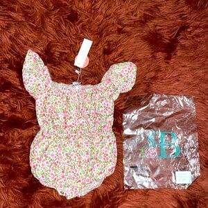 Baileys Blossoms ruffle bubble romper w/pink floral sz 12-18 months